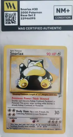 WAG Certified NM+ Pokemon TCG Snorlax Card 30/130 Base Set 2 Vintage Non-Holo - Image 1