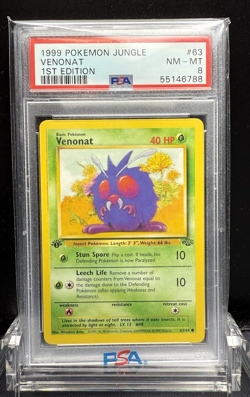 1999 POKEMON JUNGLE VENONAT 1ST EDITION #63 PSA 8 - Image 1