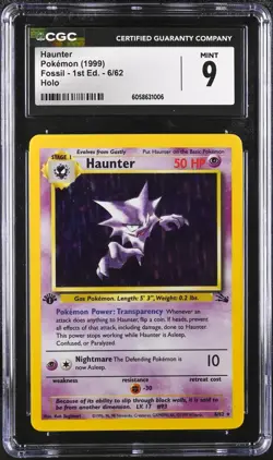 CGC 9 MINT Haunter 1st Edition Fossil 6/62 Holo 1999 Pokemon Card psa - Image 1