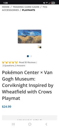 Pokemon Center x Van Gogh Museum Corviknight Playmat 24x14 - Image 4