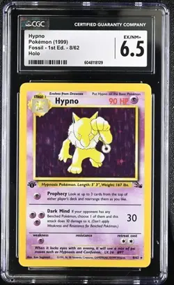Hypno Holo Rare 1st Ed. CGC 6.5 NM/MINT+ Pokemon (1999) Fossil #8/62 WOTC - Image 1
