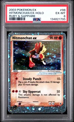 2003 POKEMON EX RUBY & SAPPHIRE #98 HITMONCHAN EX-HOLO PSA 6 - Image 1