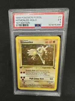 1999 Pokemon Fossil 07/62 #7 Hitmonlee Holo Rare 1st Edition PSA 5 Graded Card - Image 1