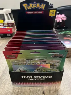 Pokemon TCG Prismatic Evolutions Tech Sticker Collection full box of 12 - Image 1
