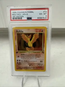 1999 Pokemon Fossil First Edition Holo Moltres 12/62 PSA 6 EX-NM WOTC Clean 1ST - Image 2