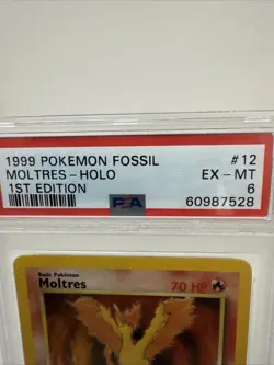 1999 Pokemon Fossil First Edition Holo Moltres 12/62 PSA 6 EX-NM WOTC Clean 1ST - Image 3