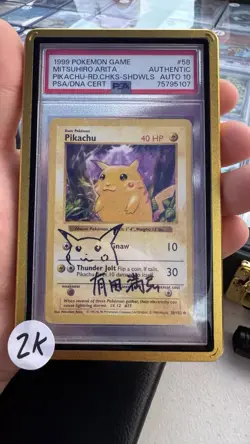 1999 Base Set Shadowless Pikachu Red Cheeks Mitsuhiro Arita Signed PSA AUTO 10. - Image 1
