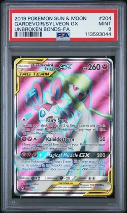 2019 POKEMON SUN & MOON UNBROKEN BONDS FULL ART/GARDEVOIR & SYLVEON GX PSA 9 - Image 1