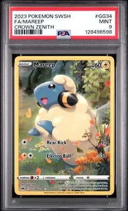 2023 POKEMON SWORD AND SHIELD CROWN ZENITH GG34 FULL ART/MAREEP PSA MINT 9 - Image 1
