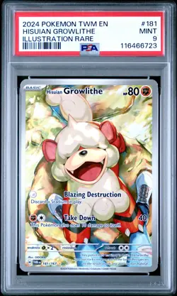 2024 POKEMON TWM EN-TWILIGHT MASQUERADE #181 HISUIAN GROWLITHE PSA 9 - Image 1