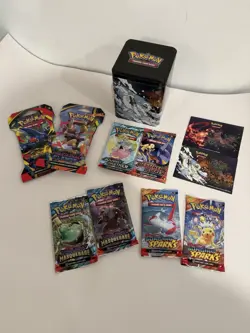 Pokemon TCG Stacking Tins Factory - 2025 8 Booster Packs, 2 Stickers Bonus Lot - Image 1