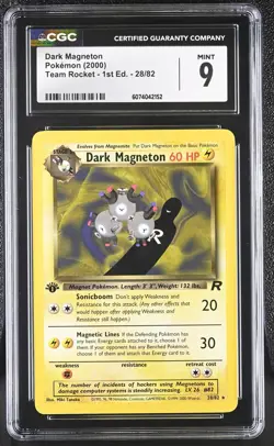CGC 9 MINT Dark Magneton Team Rocket 1st Edition 28/82 Pokemon Card - Image 1