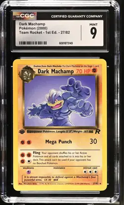 CGC 9 MINT Dark Machamp Team Rocket 1st Edition 27/82 Pokemon Card - Image 1