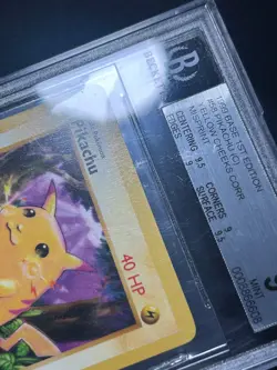 BGS 9 GHOST STAMP ERROR Pikachu 58/102 1st Edition Base Set 1999 Pokemon Card - Image 3