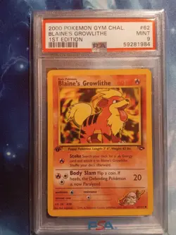 GYM CHALLENGE 1st Edition #62 2000 Pokemon BLAINE'S GROWLITHE psa 9 MINT - Image 1