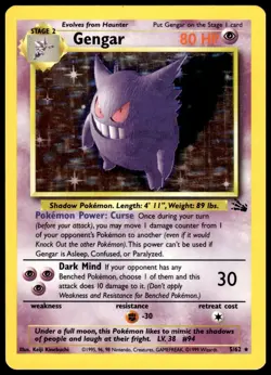 Gengar 5/62 Pokemon TCG 2000 Fossil Unlimited Holo Rare LP - Image 1