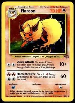 Flareon 3/64 Pokemon TCG 1999 Jungle Unlimited Holo Rare NM - Image 1