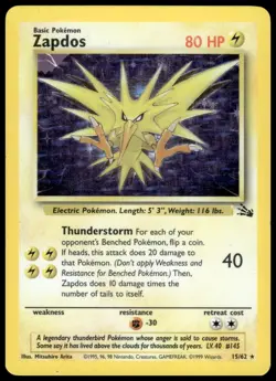Zapdos 15/62 Pokemon TCG 1999 Fossil Holo Rare LP - Image 1