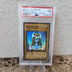 Yugioh Mystical Elf LOB-062 1st Edition PSA 9 GEM MINT Rare #062 2002 - Image 1