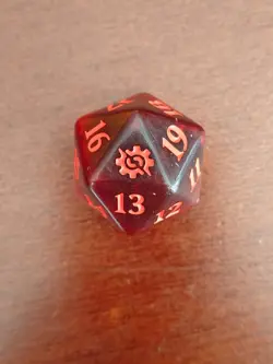 MTG the Brothers' War Oversized Spindown Life Counter Dice Red D20 Transparent - Image 1