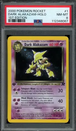 Dark Alakazam Pokemon 2000 Team Rocket 1st Edition Holo Rare 1/82 PSA 8 NM-MT - Image 1