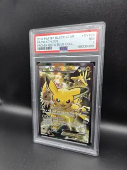 2016 Pokemon XY Black Star Promo FA Full Art PIKACHU EX Red & Blue PSA 7 XY124 - Image 1