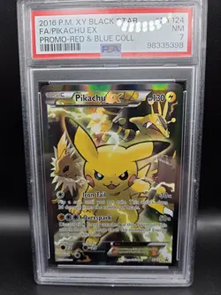 2016 Pokemon XY Black Star Promo FA Full Art PIKACHU EX Red & Blue PSA 7 XY124 - Image 2