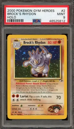 Pokemon Brock's Rhydon Gym Heroes Unlimited Holo Rare #2 PSA 9 Mint - Image 1