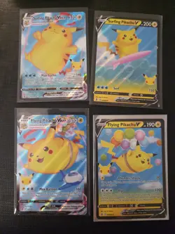 Surfing Pikachu & Flying Pikachu V & Vmax 4 Card Set Pokemon TCG Celebrations LP - Image 1