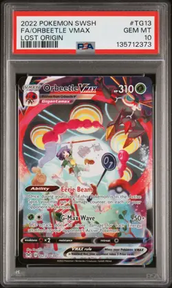 2022 POKEMON SWORD & SHIELD LOST ORIGIN TG13 FULL ART/ORBEETLE VMAX PSA 10 - Image 1