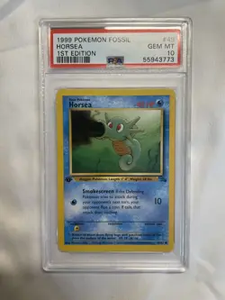 PSA 10 GEM MINT Card 1999 POKEMON FOSSIL 49 HORSEA 1ST EDITION - Image 1