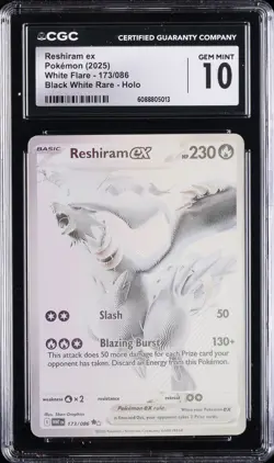 2025 POKEMON WHITE FLARE #173 RESHIRAM CGC 10 GEM MINT - Image 1