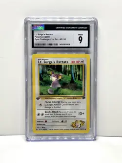Pokemon TCG Lt. Surge's Rattata 85/132 (2000) Gym Challenge - 1st Ed. CGC 9 MINT - Image 1