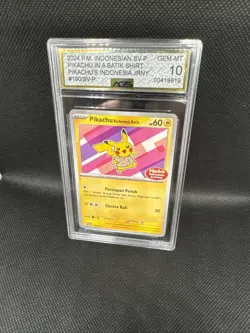 Pokemon Pikachu Batik Shirt Pink Indonesia Promo AGS Gem mint 10 #190 - Image 1