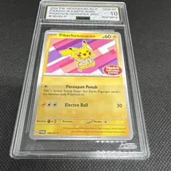 Pokemon Pikachu Batik Shirt Pink Indonesia Promo AGS Gem mint 10 #190 - Image 4