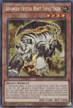 YuGiOh Advanced Crystal Beast Topaz Tiger BLCR-EN013 Secret Rare 1st Edition - Image 1