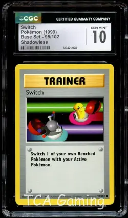 CGC 10 GEM MINT Switch 95/102 SHADOWLESS Base Set Pokemon Card 128 - Image 1