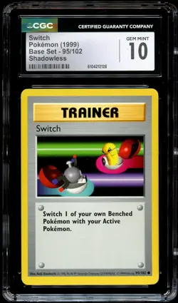 CGC 10 GEM MINT Switch 95/102 SHADOWLESS Base Set Pokemon Card 128 - Image 2