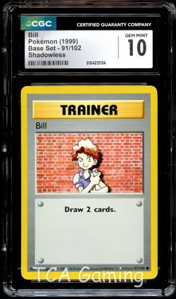 CGC 10 GEM MINT Bill 91/102 SHADOWLESS Base Set Pokemon Card 124 - Image 1