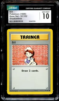 CGC 10 GEM MINT Bill 91/102 SHADOWLESS Base Set Pokemon Card 124 - Image 2