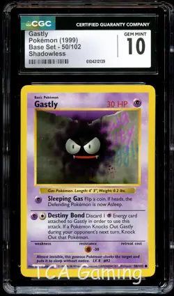 CGC 10 GEM MINT Gastly 50/102 SHADOWLESS Base Set Pokemon Card 139 - Image 1