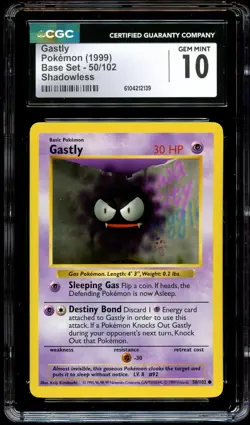 CGC 10 GEM MINT Gastly 50/102 SHADOWLESS Base Set Pokemon Card 139 - Image 2