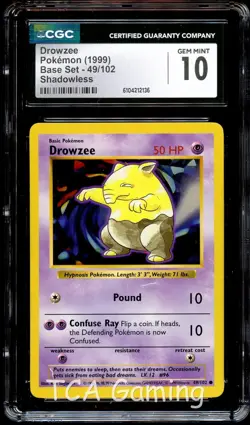 CGC 10 GEM MINT Drowzee 49/102 SHADOWLESS Base Set Pokemon Card 136 - Image 1