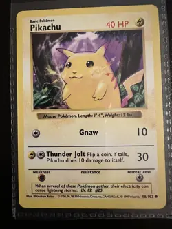 Pikachu 58/102 Shadowless LP Unlimited Common Base Set Pokemon Card 1999 EXC NM+ - Image 1