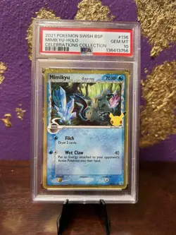 PSA 10 Mimikyu SWSH136 Delta Species Black Star Promo Celebrations Pokemon Card - Image 1