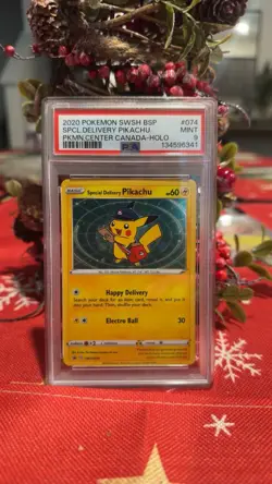 Pokemon Special Delivery Pikachu P.M. Center Canada Holo Promo SWSH074 PSA 9 - Image 1