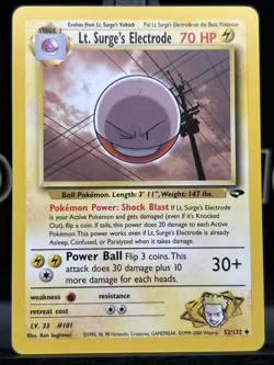 Lt. Surge's Electrode 52/132 Pokemon TCG Gym Challenge Regular 1999 WOTC VLP - Image 3