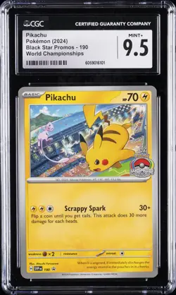 2024 POKEMON BLACK STAR PROMOS WORLD CHAMPIONSHIPS #190 PIKACHU CGC 9.5 - Image 1