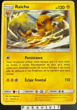 Carte Pokemon RAICHU 55/214 RARE Soleil et Lune 10 SL10 FR NEUF - Image 1