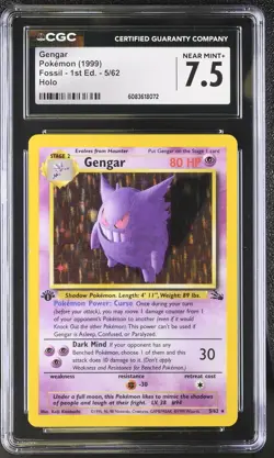 CGC 7.5 Gengar 1999 Fossil 1st Edition 5/62 Holo Pokemon Card - Image 1